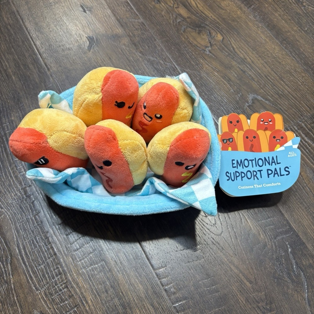 NEW Emotional Support HOT DOGS Plush Set Funny Stuffed Hot Dogs Complete Set NWT